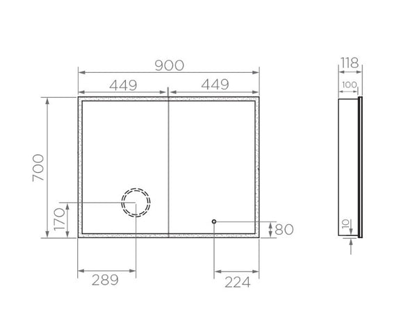 Xoni Mirror Cabinet - 900 x 700