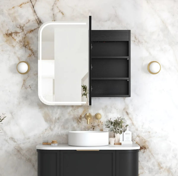 LED Maci 900(W)x750(H) Black Shaving Cabinet - Premium Edition