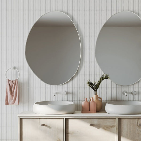 Pebble Matte White Asymmetrical Framed Mirror, 700 x 920mm