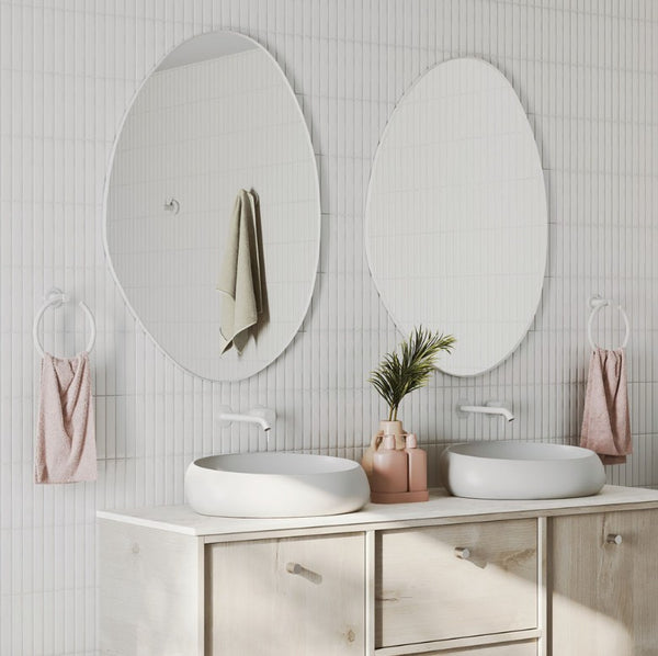 Pebble Matte White Asymmetrical Framed Mirror, 700 x 920mm