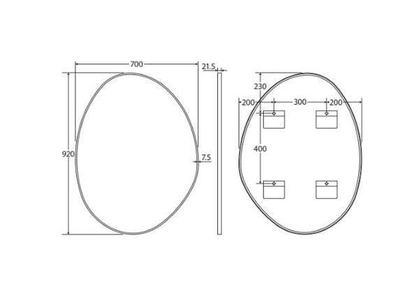 Pebble Matte White Asymmetrical Framed Mirror, 700 x 920mm