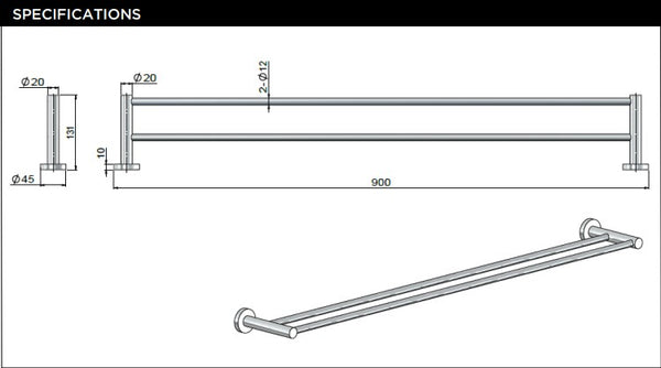 Meir Round Double Towel Rail 600mm and 900mm