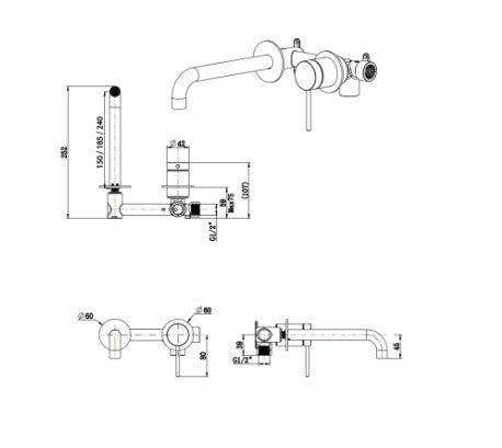 Mica Wall Mixer Spout Combo- Curved Spout