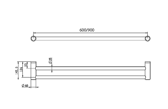 MECCA Care 600/900mm Chrome Double Grab Towel Rail