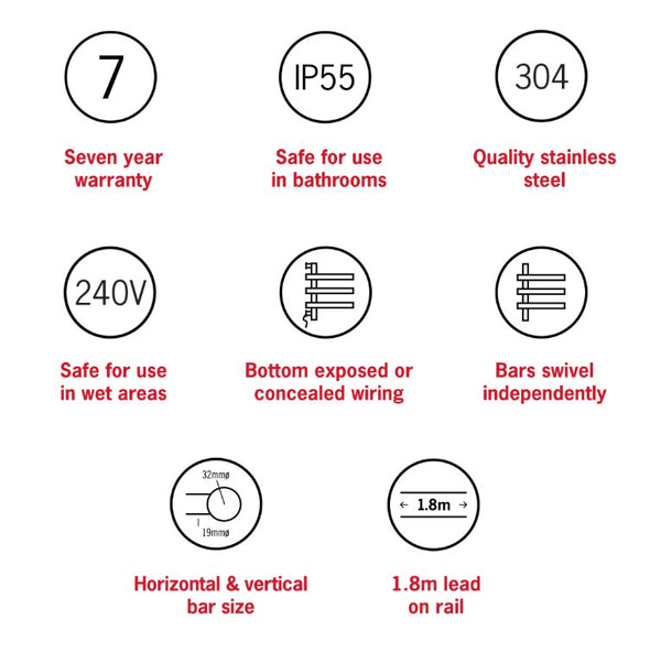 Swivel Heated Towel Rails - 3 Colours
