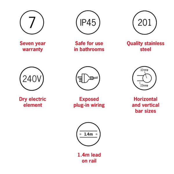Straight Round Free Standing Heated Towel Rail - 2 Colours