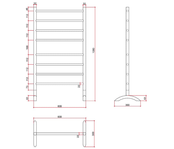 Straight Round Free Standing Heated Towel Rail - 2 Colours