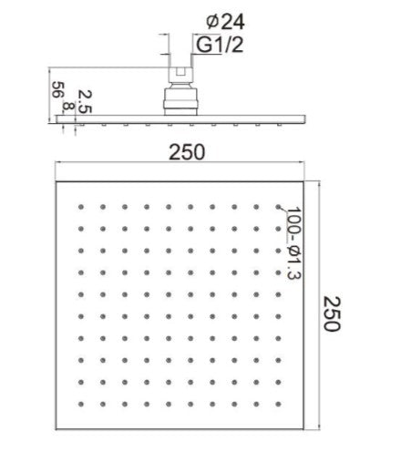 250mm Square Shower Head Brushed Nickel