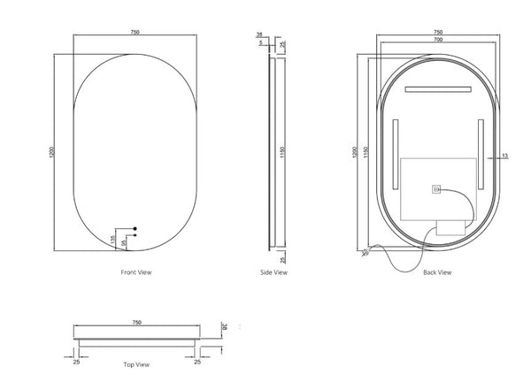 Oval 1200x750mm LED Mirror