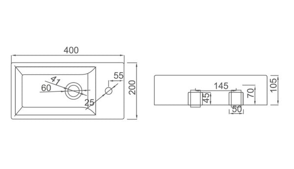 Vamp 400 x 200 Wall Hung Basin ( LH/ RH)