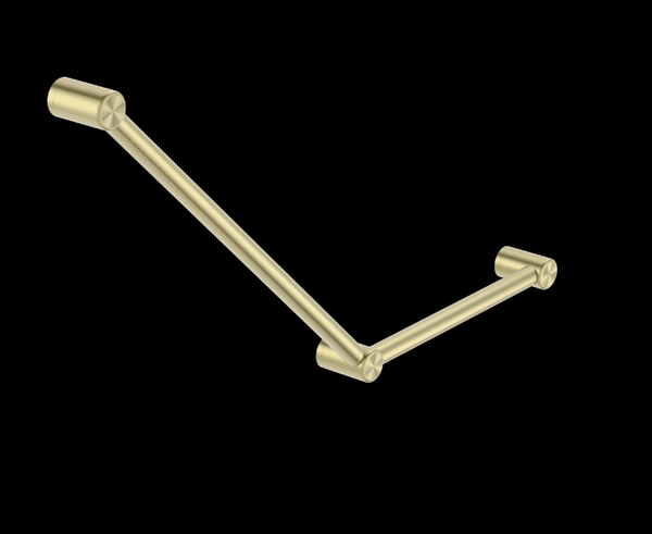 MECCA Care 750x450mm Brushed Brass Ambulant Toilet Grab Rail 45 Degree 32mm