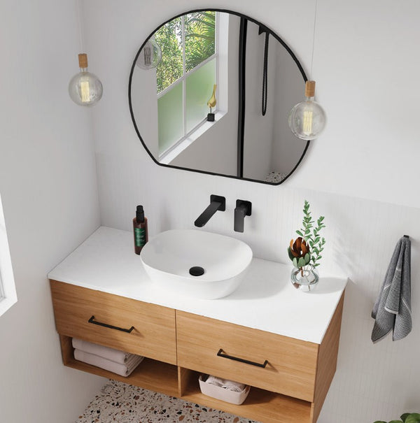 Sunrise Matte Black Round Framed Mirror