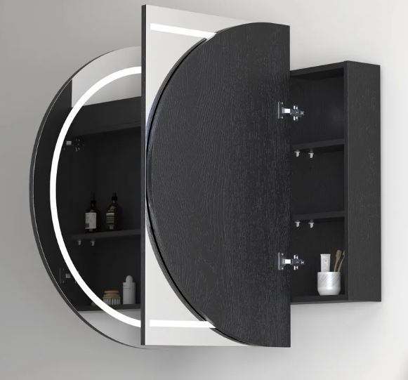 Chloe Black Oak Curved 1500 LED Mirror Cabinet