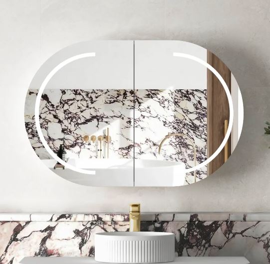 Chloe Black Oak Curved 900 LED Mirror Cabinet