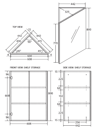 Corner 608 x 800mm White Mirror Cabinet