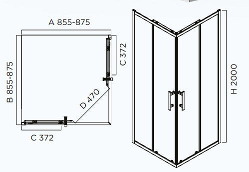 Louve Corner Sliding Shower Screen- Matte Black