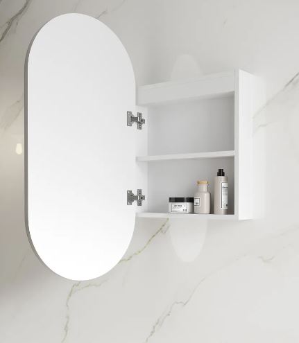Oval Matte White 450 LED Mirror Cabinet