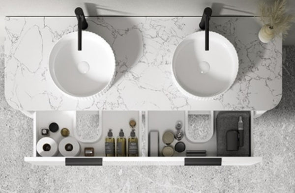 Olivia White 900-1500mm curved Wall Hung Vanity