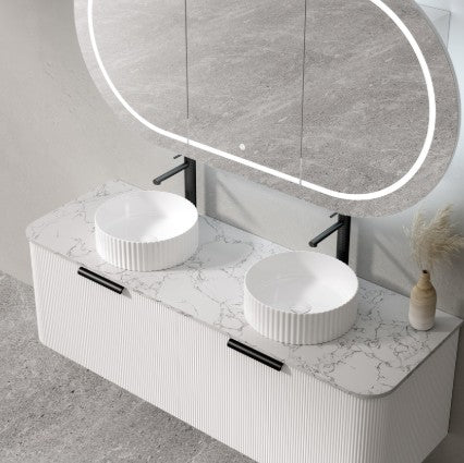 Olivia White 900-1500mm curved Wall Hung Vanity