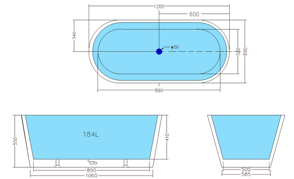 Oval 1205mm Freestanding Bath