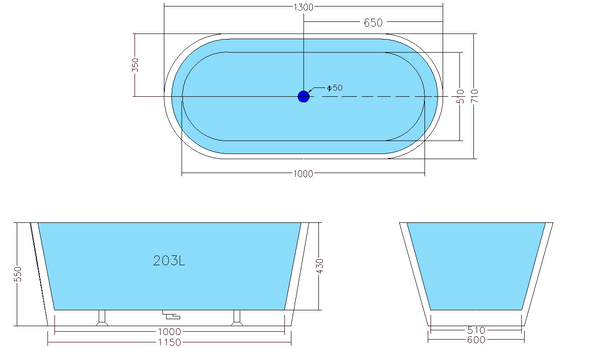 Oval 1300mm Freestanding Bath