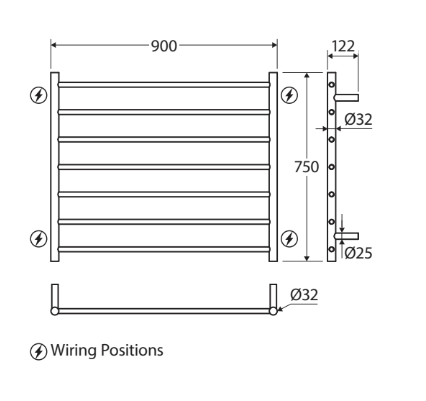 Rondo 900 x 750 Matte Black Heated Towel Ladder