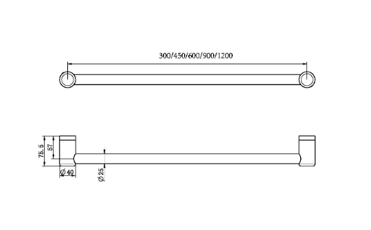 MECCA Care Matte Black Grab rail 300/450/600/900/1200mm