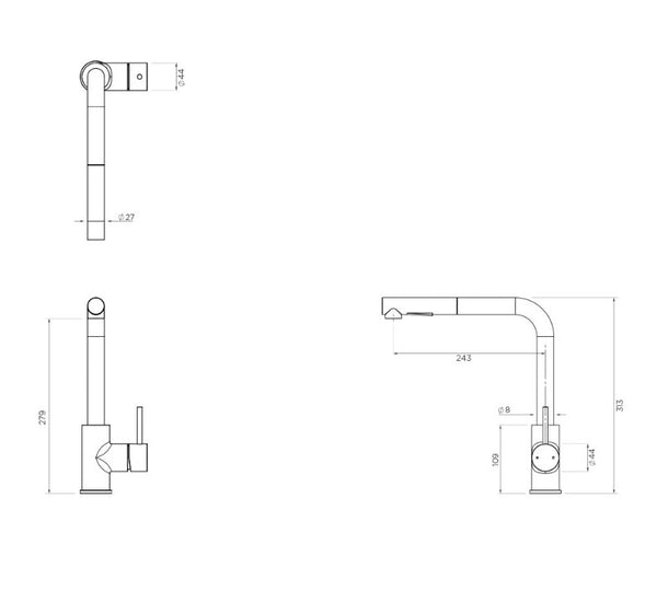 Axus Pin Kitchen Mixer With Pull out Spray