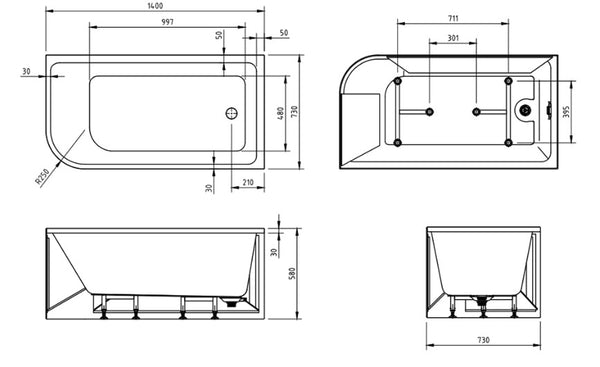 Tanya 1400 White Gloss Corner Bath