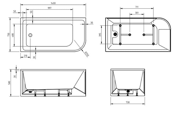 Tanya 1400 White Gloss Corner Bath