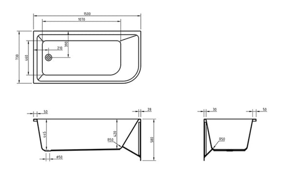 Tanya Matte White Corner Bath 1500-1700
