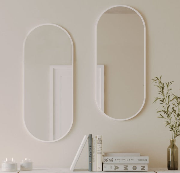 Oval 460 x1210 Matte White Framed Mirror