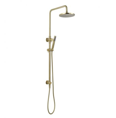 Round Mini Twin Rail Shower - Brushed Brass