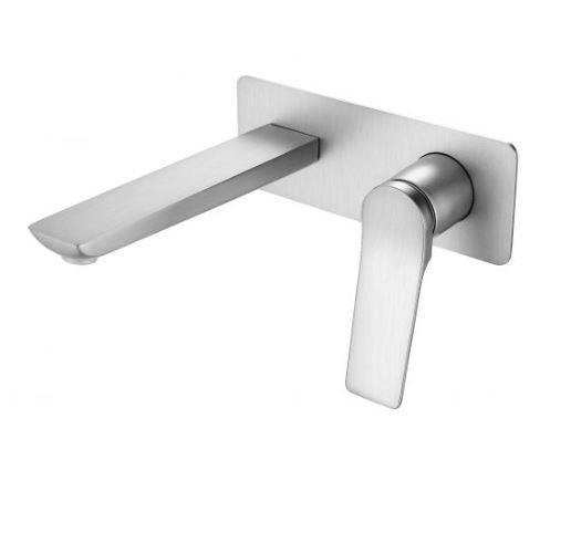 Rushy Wall Mixer With Spout - Brushed Nickel - Bayside Bathroom