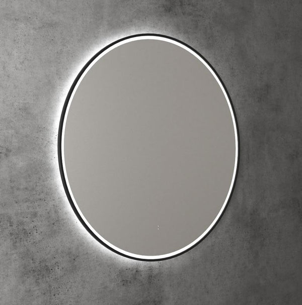 Round 900mm Matte Black Framed LED Mirror
