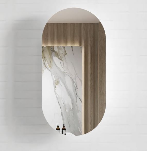 Oval Natural Oak 450 Mirror Cabinet