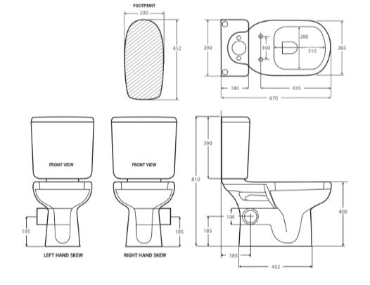 Liwa White Close-Coupled Toilet Suite, Skew Trap