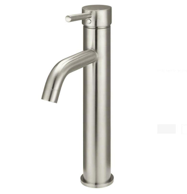 Meir Round Tall Curved Basin Mixer - Brushed Nickel - Bayside Bathroom