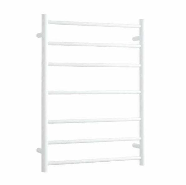 600mm Satin White Round Ladder Heated Towel Rail - Bayside Bathroom