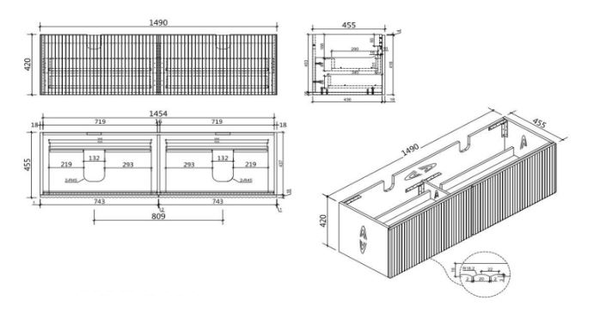 Ashley 750-1500mm Timber Wall Hung Vanity