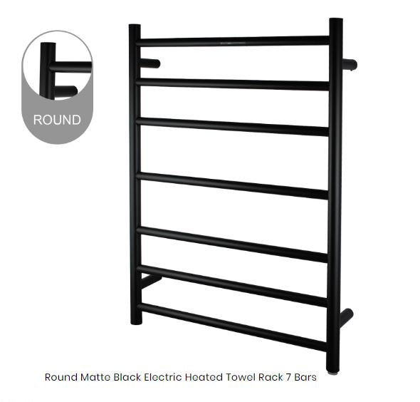 Rondo Black 600 Round 7 Bar Heated Towel Rail