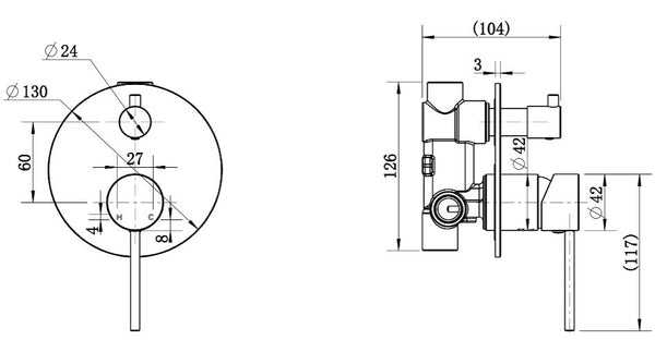 Round Mini Shower mixer Divertor - Brushed Nickel